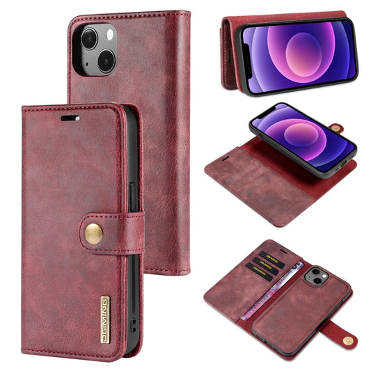 For iPhone 13 DG.MING Crazy Horse Texture Flip Detachable Magnetic Leather Case with Holder & Card Slots & Wallet(Red) by DG.MING