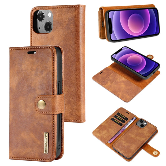For iPhone 13 DG.MING Crazy Horse Texture Flip Detachable Magnetic Leather Case with Holder & Card Slots & Wallet(Brown) by DG.MING