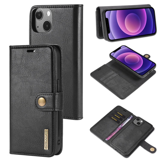 For iPhone 13 DG.MING Crazy Horse Texture Flip Detachable Magnetic Leather Case with Holder & Card Slots & Wallet(Black) by DG.MING