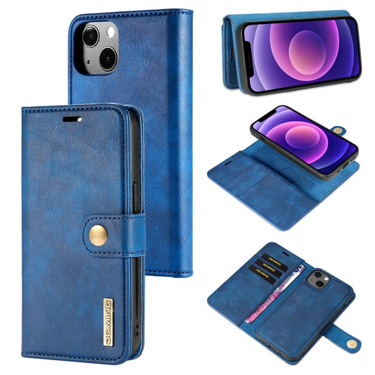 For iPhone 13 DG.MING Crazy Horse Texture Flip Detachable Magnetic Leather Case with Holder & Card Slots & Wallet(Blue) by DG.MING