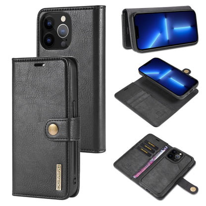 For iPhone 13 Pro DG.MING Crazy Horse Texture Flip Detachable Magnetic Leather Case with Holder & Card Slots & Wallet (Black) by DG.MING