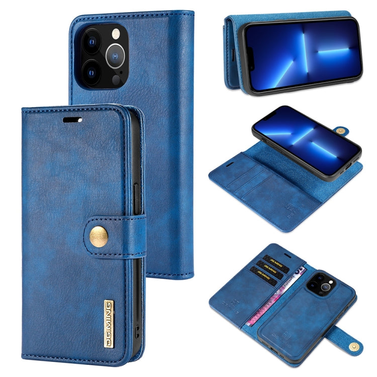 For iPhone 13 Pro DG.MING Crazy Horse Texture Flip Detachable Magnetic Leather Case with Holder & Card Slots & Wallet (Blue) by DG.MING