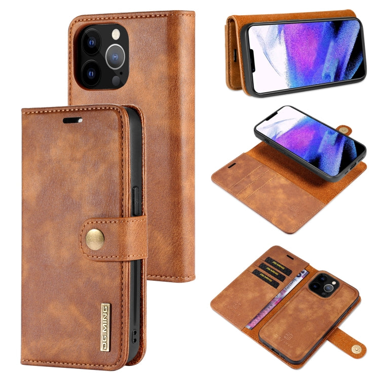 For iPhone 13 Pro Max DG.MING Crazy Horse Texture Flip Detachable Magnetic Leather Case with Holder & Card Slots & Wallet (Brown) by DG.MING