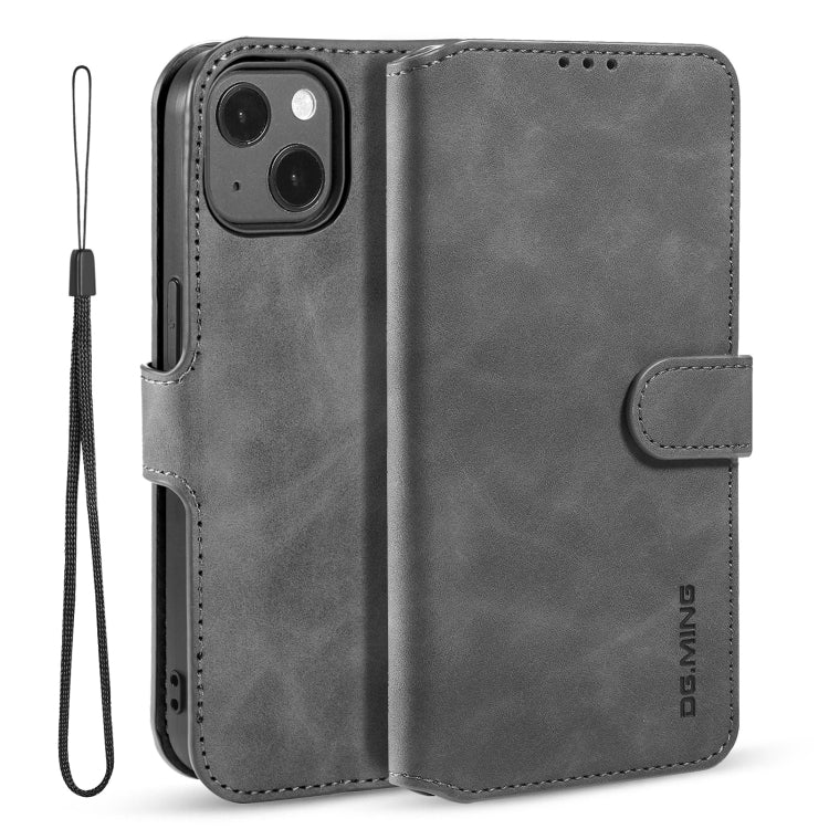 For iPhone 13 mini DG.MING Retro Oil Side Horizontal Flip Leather Case with Holder & Card Slots & Wallet (Grey) - iPhone 13 mini Cases by DG.MING | Online Shopping UK | buy2fix