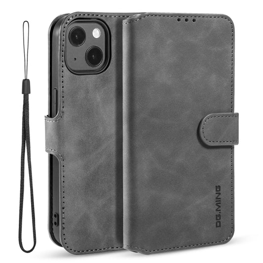 For iPhone 13 DG.MING Retro Oil Side Horizontal Flip Leather Case with Holder & Card Slots & Wallet(Grey) - iPhone 13 Cases by DG.MING | Online Shopping UK | buy2fix