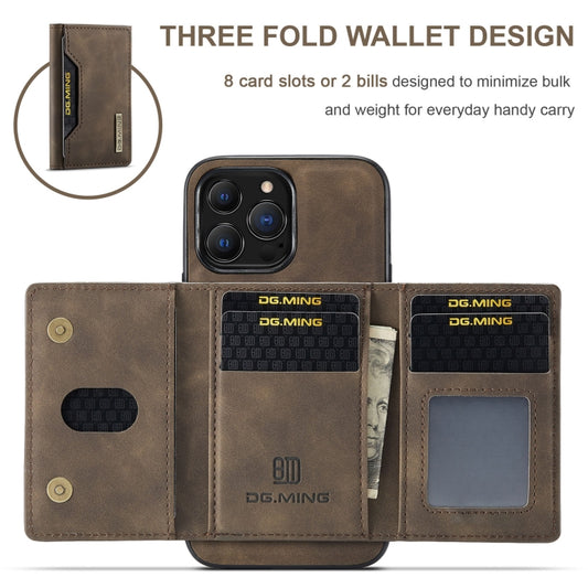 For iPhone 13 Pro DG.MING M2 Series 3-Fold Card Bag Shockproof Case with Wallet & Holder Function (Coffee) by DG.MING
