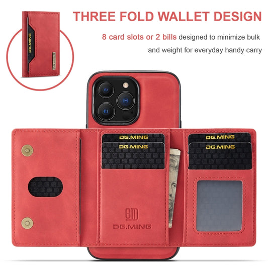 For iPhone 13 Pro DG.MING M2 Series 3-Fold Card Bag Shockproof Case with Wallet & Holder Function (Red) by DG.MING