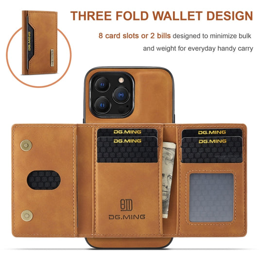 For iPhone 13 Pro Max DG.MING M2 Series 3-Fold Card Bag Shockproof Case with Wallet & Holder Function (Brown) by DG.MING