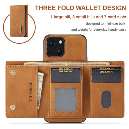 For iPhone 13 mini DG.MING M1 Series 3-Fold Multi Card Wallet Shockproof Case with Holder Function (Brown) by DG.MING
