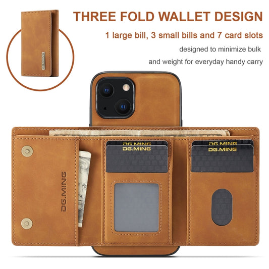For iPhone 13 mini DG.MING M1 Series 3-Fold Multi Card Wallet Shockproof Case with Holder Function (Brown) by DG.MING