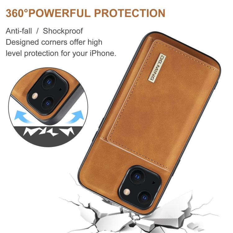 For iPhone 13 mini DG.MING M1 Series 3-Fold Multi Card Wallet Shockproof Case with Holder Function (Brown) by DG.MING