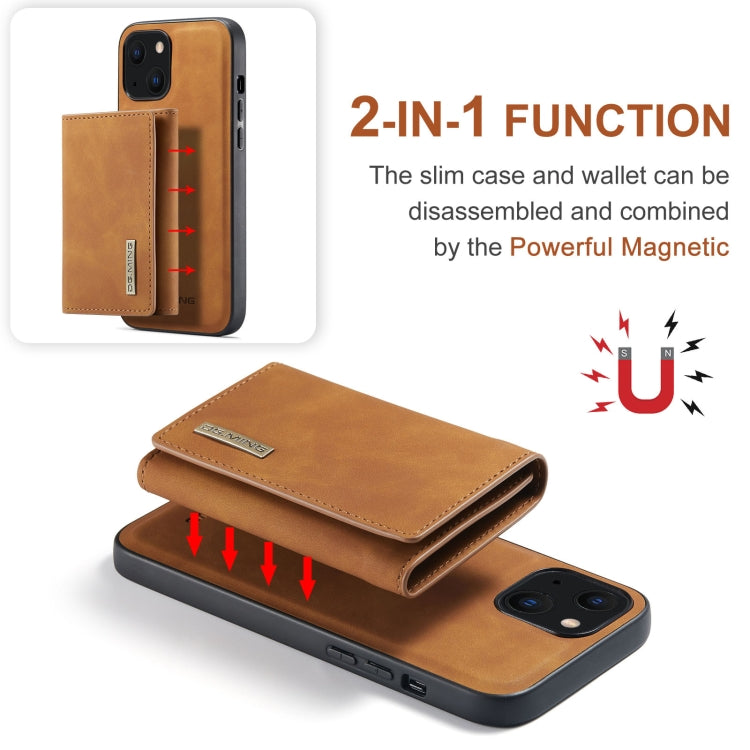 For iPhone 13 mini DG.MING M1 Series 3-Fold Multi Card Wallet Shockproof Case with Holder Function (Brown) by DG.MING