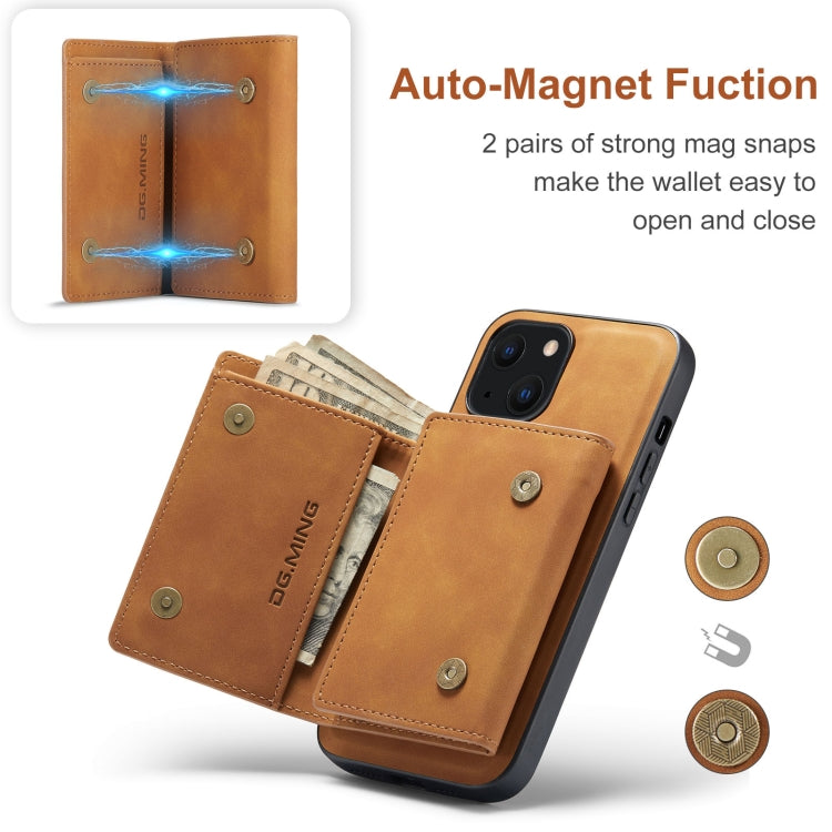For iPhone 13 mini DG.MING M1 Series 3-Fold Multi Card Wallet Shockproof Case with Holder Function (Brown) by DG.MING