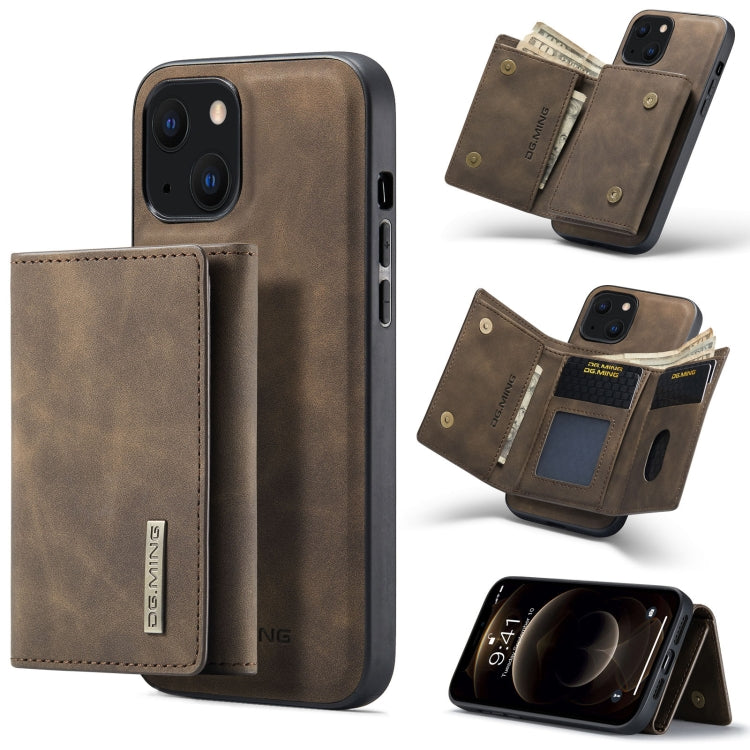 For iPhone 13 mini DG.MING M1 Series 3-Fold Multi Card Wallet Shockproof Case with Holder Function (Coffee) by DG.MING