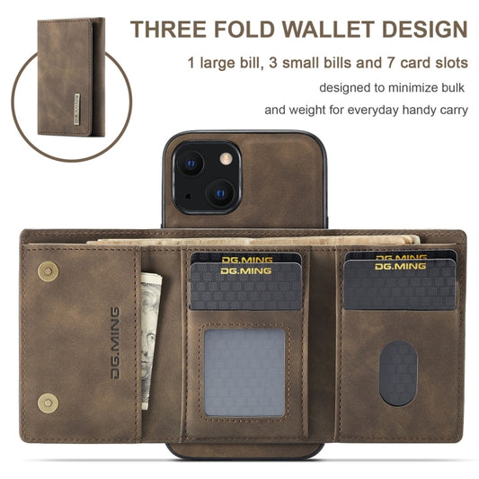 For iPhone 13 mini DG.MING M1 Series 3-Fold Multi Card Wallet Shockproof Case with Holder Function (Coffee) by DG.MING
