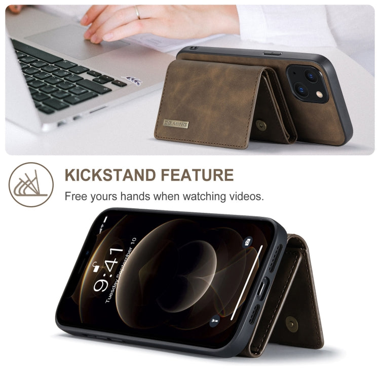 For iPhone 13 mini DG.MING M1 Series 3-Fold Multi Card Wallet Shockproof Case with Holder Function (Coffee) by DG.MING