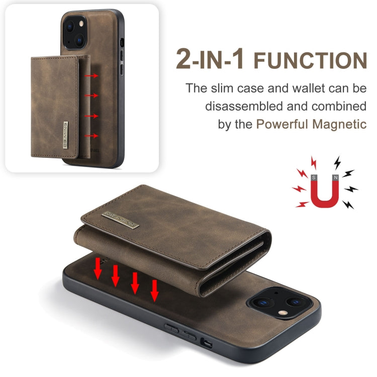 For iPhone 13 mini DG.MING M1 Series 3-Fold Multi Card Wallet Shockproof Case with Holder Function (Coffee) by DG.MING