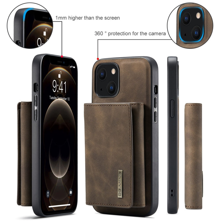 For iPhone 13 mini DG.MING M1 Series 3-Fold Multi Card Wallet Shockproof Case with Holder Function (Coffee) by DG.MING
