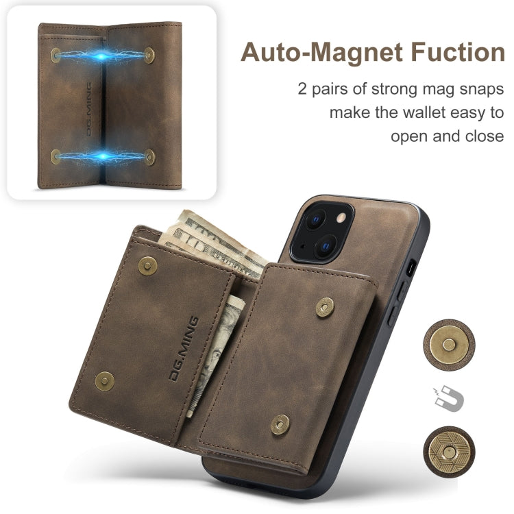 For iPhone 13 mini DG.MING M1 Series 3-Fold Multi Card Wallet Shockproof Case with Holder Function (Coffee) by DG.MING