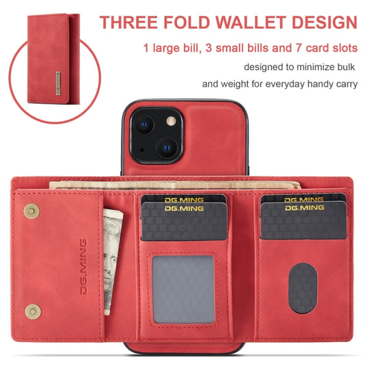 For iPhone 13 mini DG.MING M1 Series 3-Fold Multi Card Wallet Shockproof Case with Holder Function (Red) by DG.MING