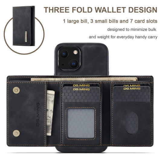 For iPhone 13 DG.MING M1 Series 3-Fold Multi Card Wallet Shockproof Case with Holder Function (Black) by DG.MING