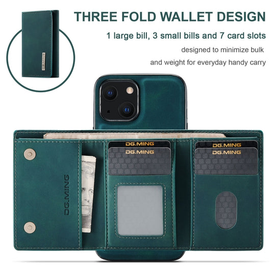 For iPhone 13 DG.MING M1 Series 3-Fold Multi Card Wallet Shockproof Case with Holder Function (Green) by DG.MING