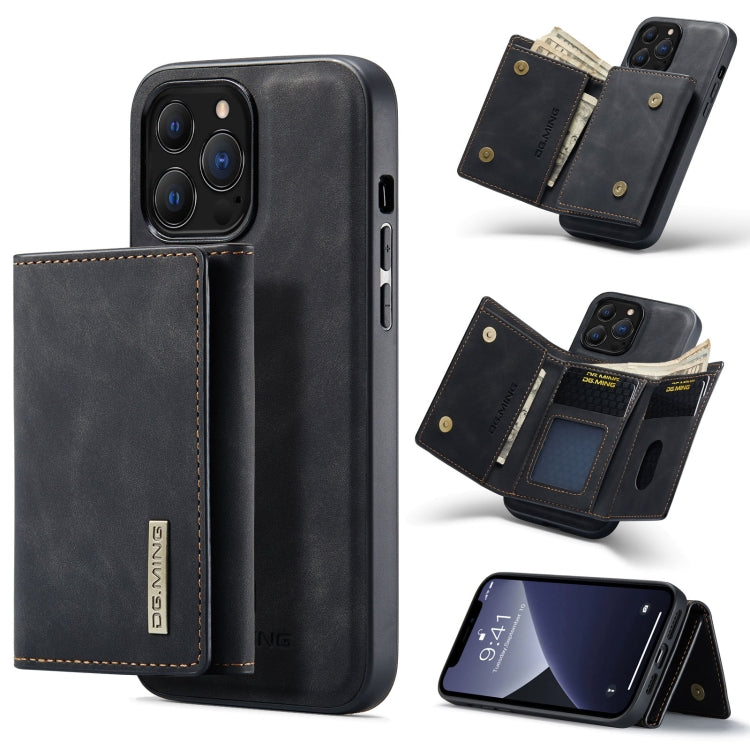 For iPhone 13 Pro DG.MING M1 Series 3-Fold Multi Card Wallet Shockproof Case with Holder Function (Black) by DG.MING