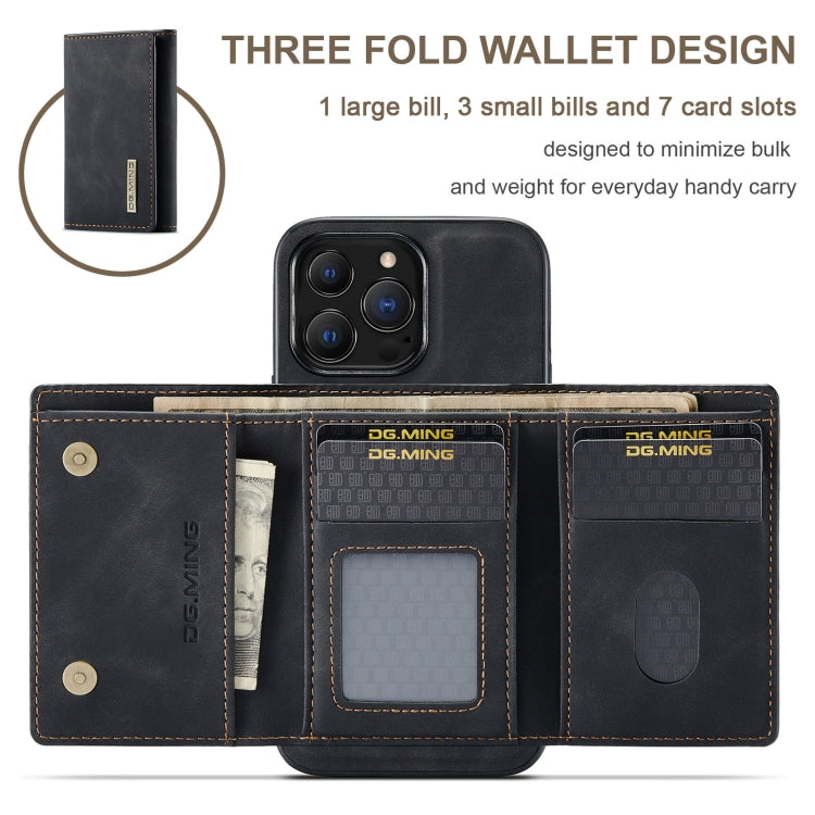 For iPhone 13 Pro DG.MING M1 Series 3-Fold Multi Card Wallet Shockproof Case with Holder Function (Black) by DG.MING