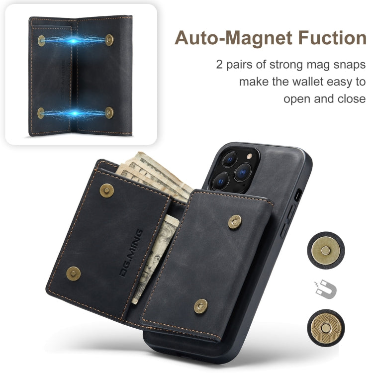 For iPhone 13 Pro DG.MING M1 Series 3-Fold Multi Card Wallet Shockproof Case with Holder Function (Black) by DG.MING