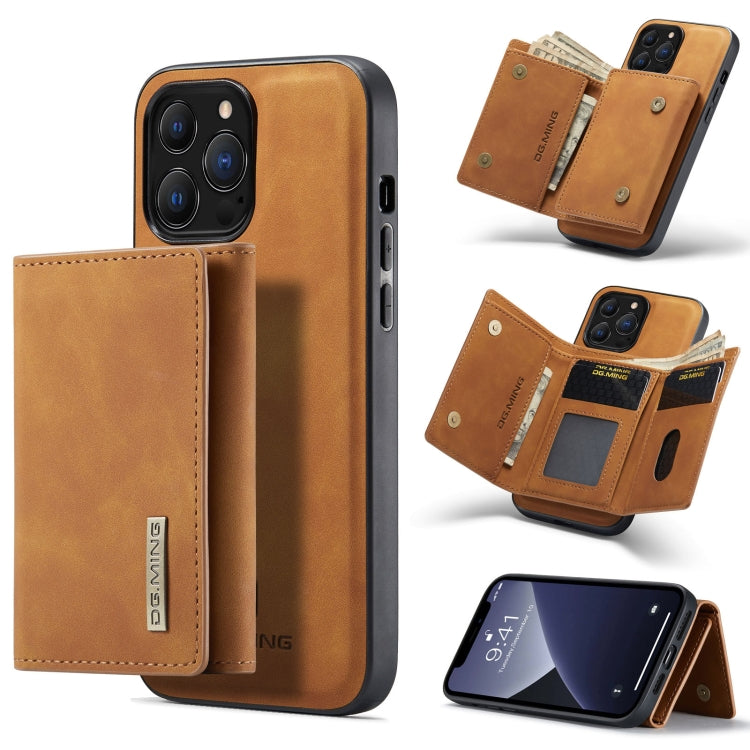 For iPhone 13 Pro DG.MING M1 Series 3-Fold Multi Card Wallet Shockproof Case with Holder Function (Brown) - iPhone 13 Pro Cases by DG.MING | Online Shopping UK | buy2fix