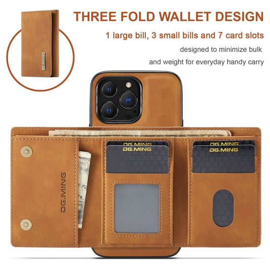 For iPhone 13 Pro DG.MING M1 Series 3-Fold Multi Card Wallet Shockproof Case with Holder Function (Brown) by DG.MING