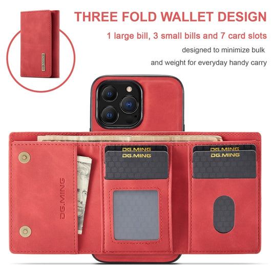 For iPhone 13 Pro DG.MING M1 Series 3-Fold Multi Card Wallet Shockproof Case with Holder Function (Red) by DG.MING