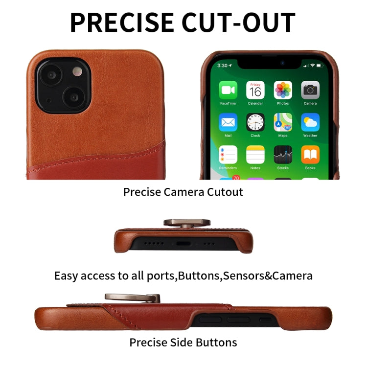 For iPhone 13 Fierre Shann Oil Wax Texture Genuine Leather Back Cover Case with 360 Degree Rotation Holder & Card Slot(Brown) - iPhone 13 Cases by FIERRE SHANN | Online Shopping UK | buy2fix
