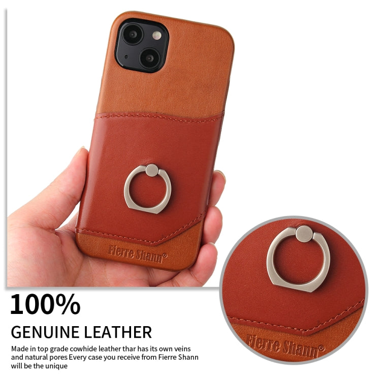 For iPhone 13 Fierre Shann Oil Wax Texture Genuine Leather Back Cover Case with 360 Degree Rotation Holder & Card Slot(Brown) - iPhone 13 Cases by FIERRE SHANN | Online Shopping UK | buy2fix