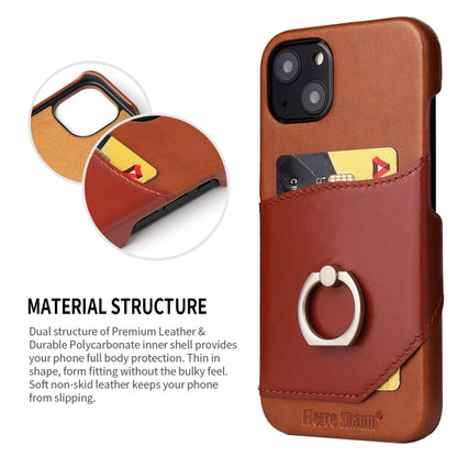 For iPhone 13 Fierre Shann Oil Wax Texture Genuine Leather Back Cover Case with 360 Degree Rotation Holder & Card Slot(Brown) - iPhone 13 Cases by FIERRE SHANN | Online Shopping UK | buy2fix
