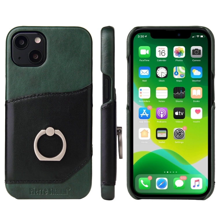 For iPhone 13 mini Fierre Shann Oil Wax Texture Genuine Leather Back Cover Case with 360 Degree Rotation Holder & Card Slot (Black) - iPhone 13 mini Cases by FIERRE SHANN | Online Shopping UK | buy2fix