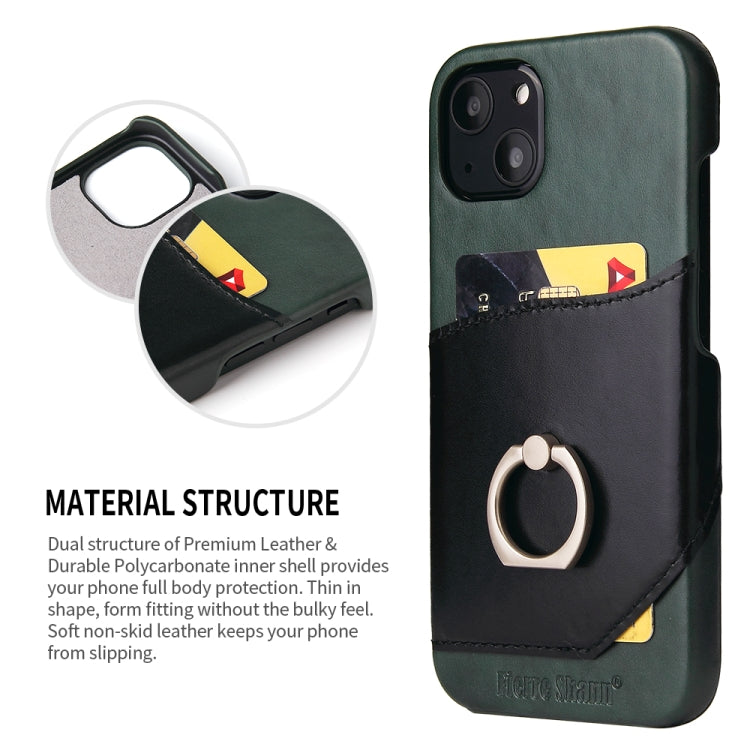 For iPhone 13 mini Fierre Shann Oil Wax Texture Genuine Leather Back Cover Case with 360 Degree Rotation Holder & Card Slot (Black) - iPhone 13 mini Cases by FIERRE SHANN | Online Shopping UK | buy2fix