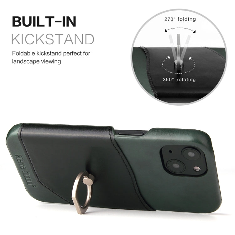 For iPhone 13 mini Fierre Shann Oil Wax Texture Genuine Leather Back Cover Case with 360 Degree Rotation Holder & Card Slot (Black) - iPhone 13 mini Cases by FIERRE SHANN | Online Shopping UK | buy2fix