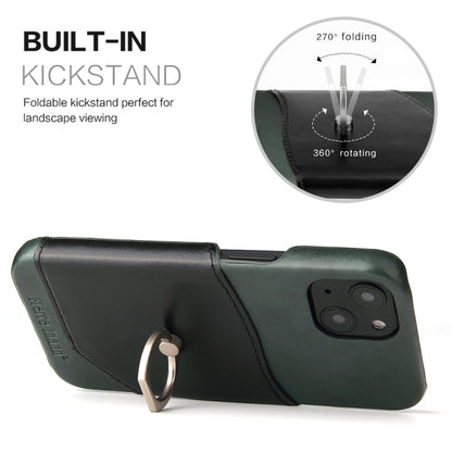 For iPhone 13 mini Fierre Shann Oil Wax Texture Genuine Leather Back Cover Case with 360 Degree Rotation Holder & Card Slot (Black) - iPhone 13 mini Cases by FIERRE SHANN | Online Shopping UK | buy2fix