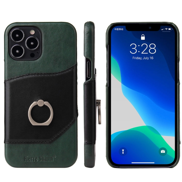 For iPhone 13 Pro Fierre Shann Oil Wax Texture Genuine Leather Back Cover Case with 360 Degree Rotation Holder & Card Slot (Black) - iPhone 13 Pro Cases by FIERRE SHANN | Online Shopping UK | buy2fix