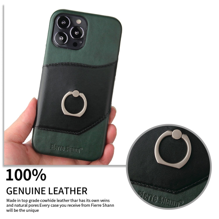 For iPhone 13 Pro Fierre Shann Oil Wax Texture Genuine Leather Back Cover Case with 360 Degree Rotation Holder & Card Slot (Black) - iPhone 13 Pro Cases by FIERRE SHANN | Online Shopping UK | buy2fix