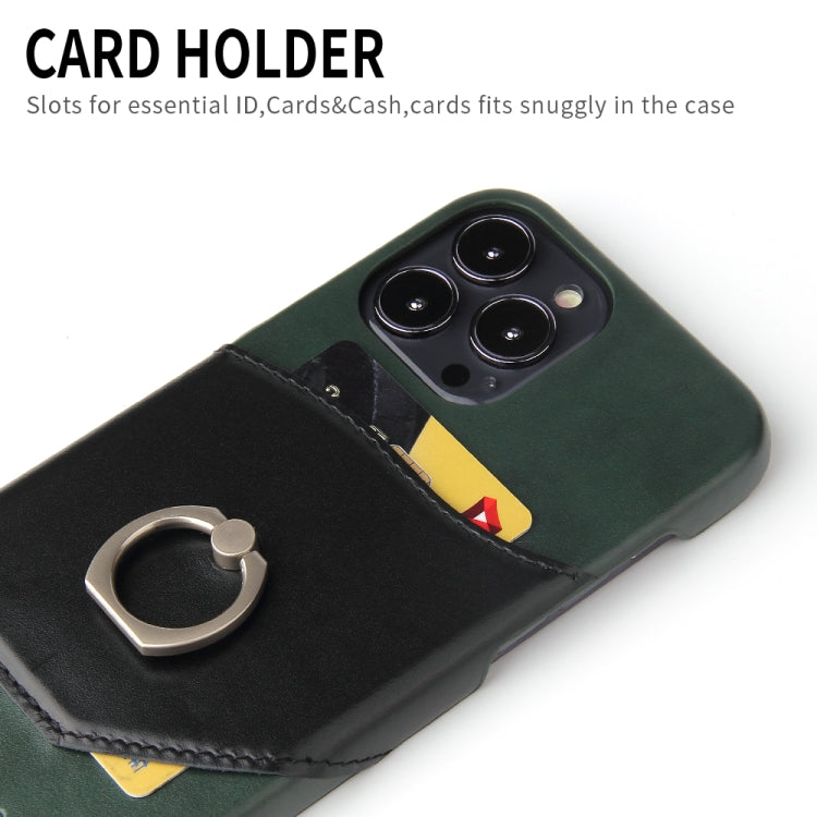 For iPhone 13 Pro Fierre Shann Oil Wax Texture Genuine Leather Back Cover Case with 360 Degree Rotation Holder & Card Slot (Black) - iPhone 13 Pro Cases by FIERRE SHANN | Online Shopping UK | buy2fix