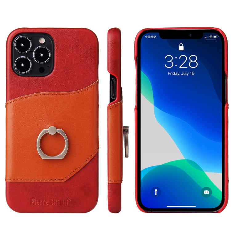 For iPhone 13 Pro Max Fierre Shann Oil Wax Texture Genuine Leather Back Cover Case with 360 Degree Rotation Holder & Card Slot (Red) - iPhone 13 Pro Max Cases by FIERRE SHANN | Online Shopping UK | buy2fix