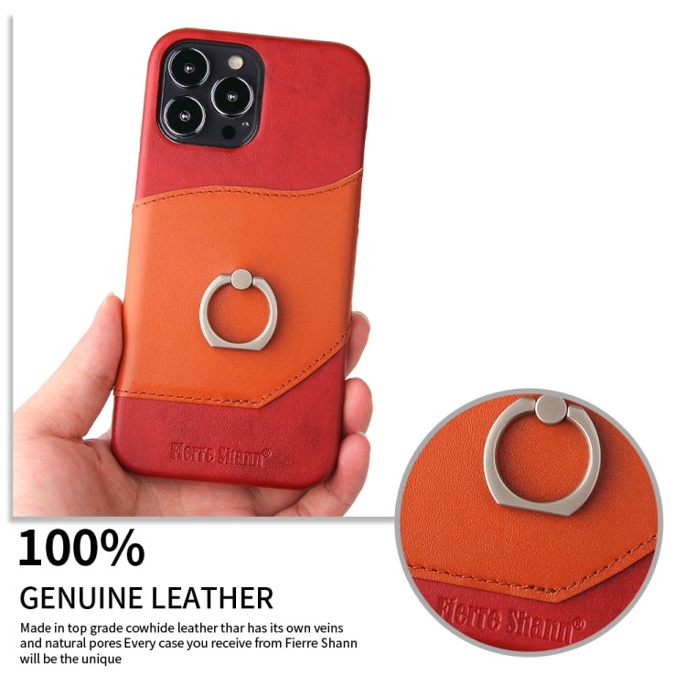 For iPhone 13 Pro Max Fierre Shann Oil Wax Texture Genuine Leather Back Cover Case with 360 Degree Rotation Holder & Card Slot (Red) - iPhone 13 Pro Max Cases by FIERRE SHANN | Online Shopping UK | buy2fix