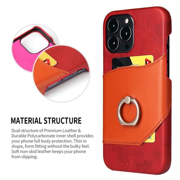 For iPhone 13 Pro Max Fierre Shann Oil Wax Texture Genuine Leather Back Cover Case with 360 Degree Rotation Holder & Card Slot (Red) - iPhone 13 Pro Max Cases by FIERRE SHANN | Online Shopping UK | buy2fix