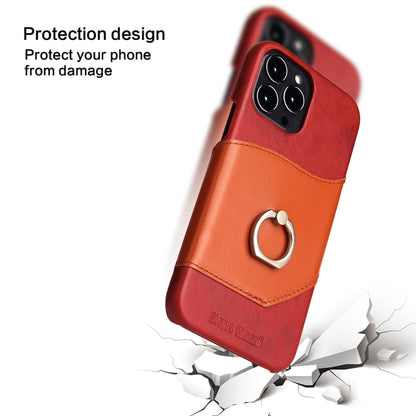 For iPhone 13 Pro Max Fierre Shann Oil Wax Texture Genuine Leather Back Cover Case with 360 Degree Rotation Holder & Card Slot (Red) - iPhone 13 Pro Max Cases by FIERRE SHANN | Online Shopping UK | buy2fix