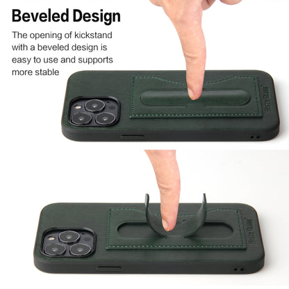 For iPhone 13 Fierre Shann Full Coverage Protective Leather Case with Holder & Card Slot(Green) - iPhone 13 Cases by FIERRE SHANN | Online Shopping UK | buy2fix