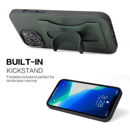 For iPhone 13 Fierre Shann Full Coverage Protective Leather Case with Holder & Card Slot(Green) - iPhone 13 Cases by FIERRE SHANN | Online Shopping UK | buy2fix