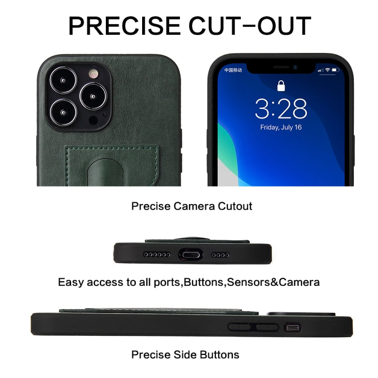 For iPhone 13 Fierre Shann Full Coverage Protective Leather Case with Holder & Card Slot(Green) - iPhone 13 Cases by FIERRE SHANN | Online Shopping UK | buy2fix