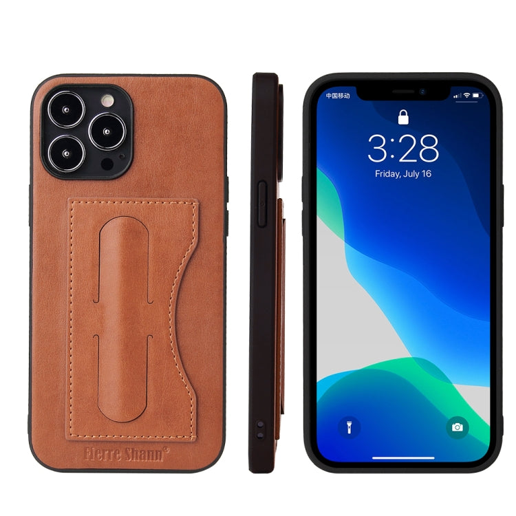 For iPhone 13 mini Fierre Shann Full Coverage Protective Leather Case with Holder & Card Slot (Brown) - iPhone 13 mini Cases by FIERRE SHANN | Online Shopping UK | buy2fix